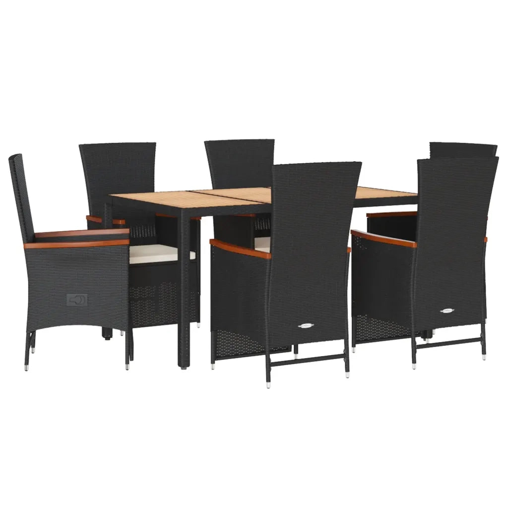 Set da Pranzo da Giardino 7 pz Nero con Cuscini in Polyrattan