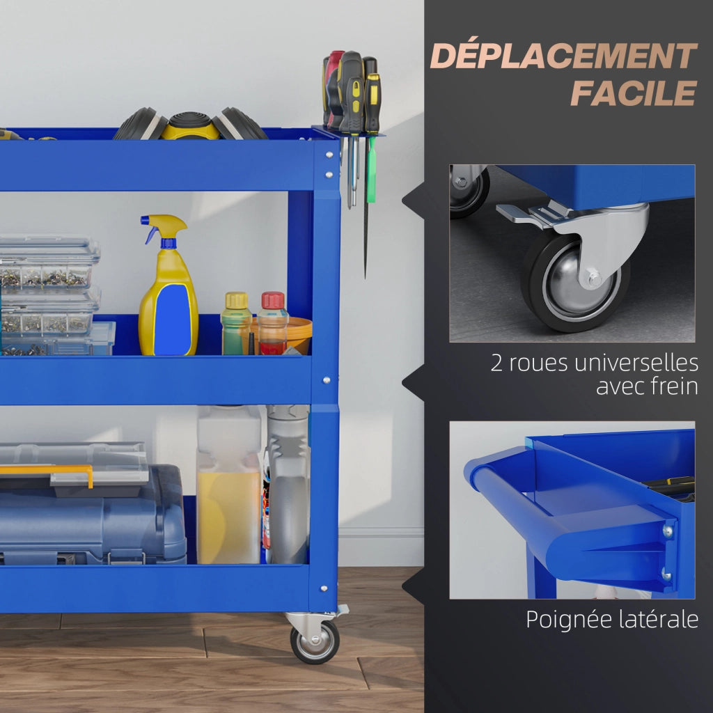 Carrello da lavoro a 3 ripiani ¨C zephmum ¨C blu, acciaio, 83x35.3x76 cm