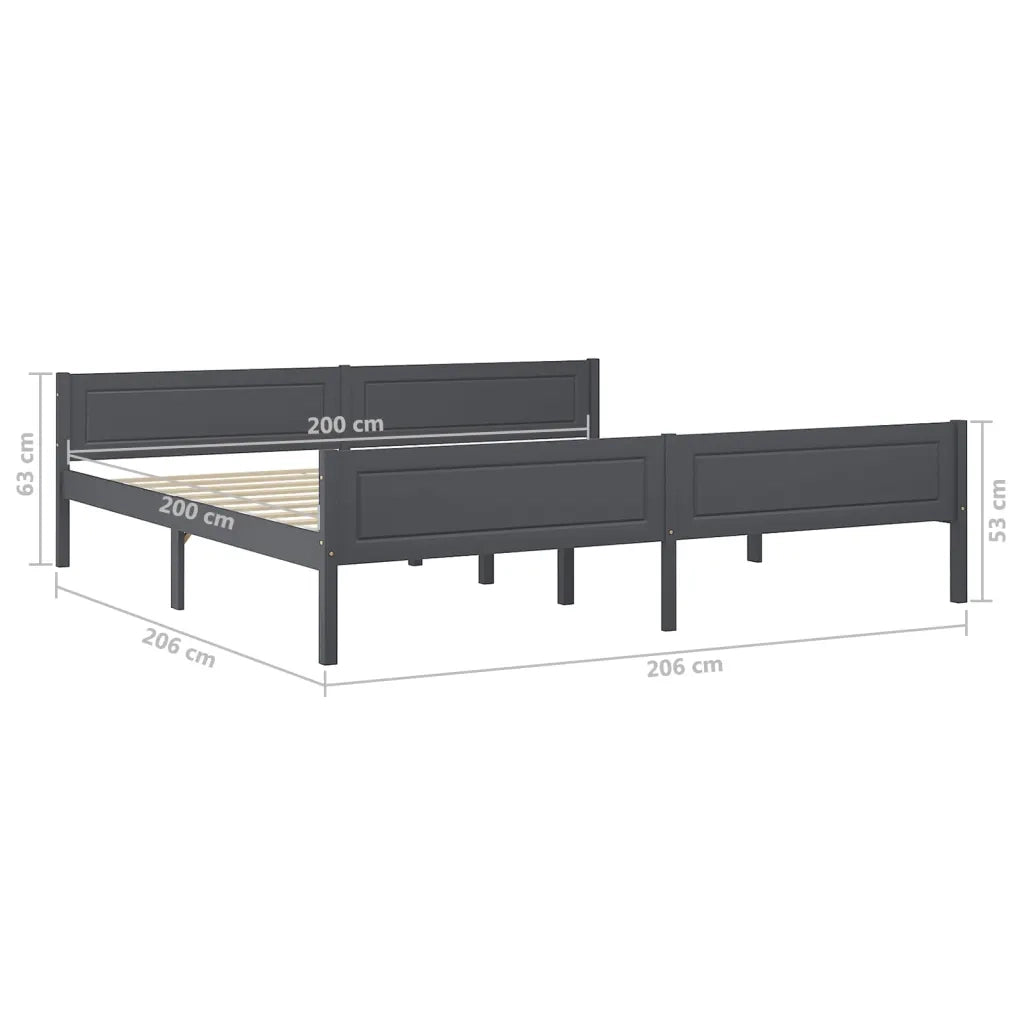 Letto matrimoniale | Letto per adulti | Giroletto senza Materasso Legno Massello Pino Grigio 200x200 cm