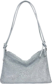 Borsa Donna con Riflesso, Tas Donna Alta Capacità con Cinturino Regolabile, Borsa Donna con Spalla Regolabile, Ideale per Matrimonio, Festa e Gala (Argento)