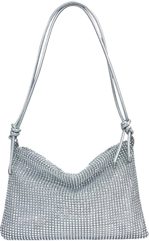 Borsa Donna con Riflesso, Tas Donna Alta Capacità con Cinturino Regolabile, Borsa Donna con Spalla Regolabile, Ideale per Matrimonio, Festa e Gala (Argento)