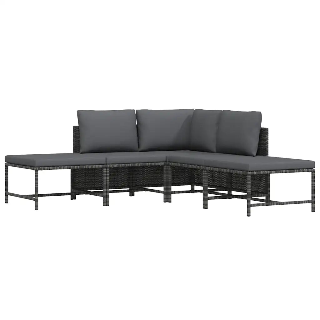 Set Divani da Giardino 5 pz con Cuscini in Polyrattan Grigio