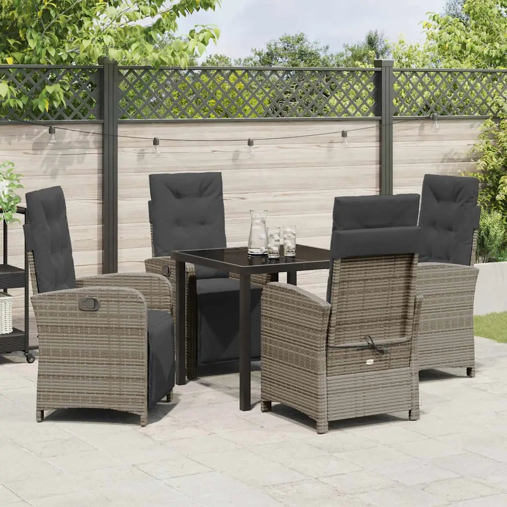 Set da Pranzo per Giardino con cuscino 5 pcs Grigio polyrattan