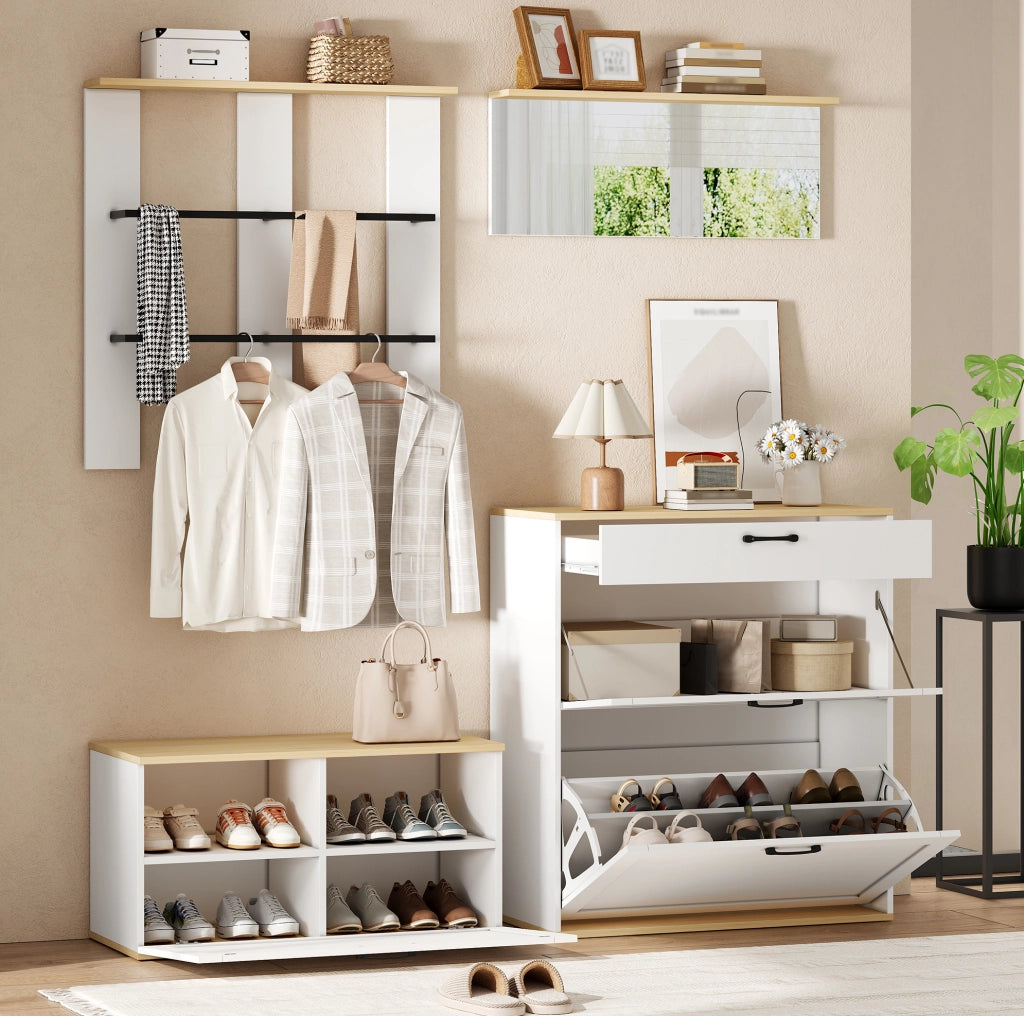 Set guardaroba modulare con scarpiera e specchio 156x36x176 cm
