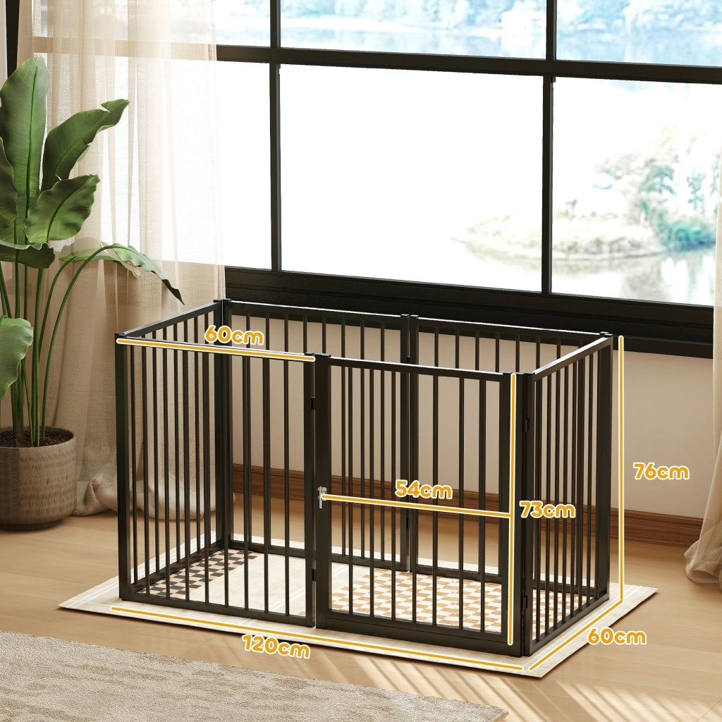 Recinto per cani con porta ¨C Zephmum ¨C 6 pannelli pieghevole in metallo nero