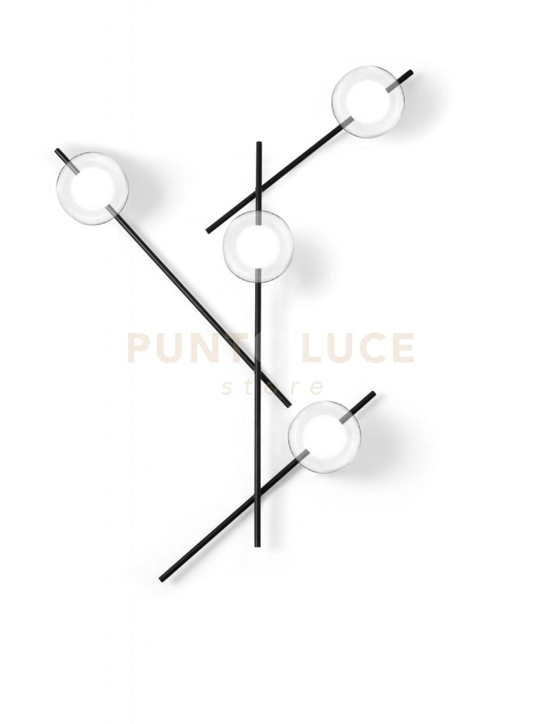MIKADO LAMPADA DA PARETE O SOFFITTO CON ROTAZIONE 4 LUCI VETRO COSMO IN METALLO NERO D.12CM ATTACCO G9