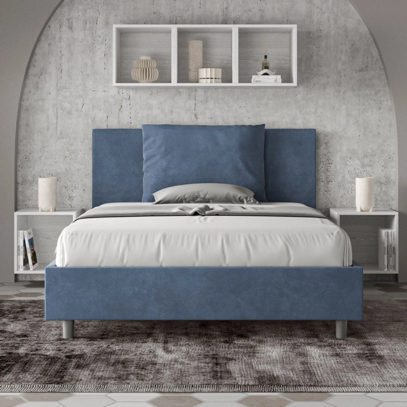 Letto imbottito Piazza e mezzo 130x190 cm Antea - Senza rete,Microfibra,Blu