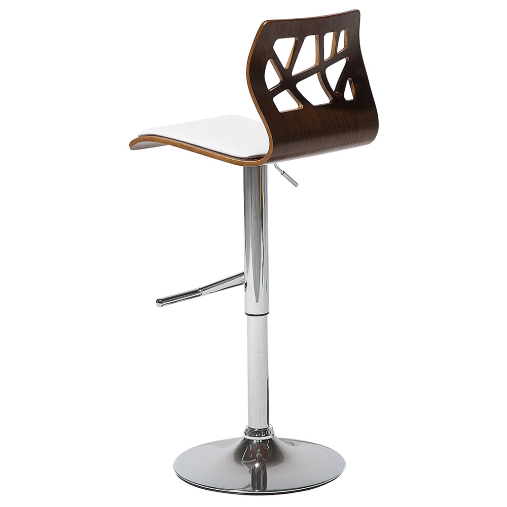 Set di 2 sgabelli da bar in ecopelle bianco e legno scuro Girevole Alzata a Gas Regolabile in Altezza Moderno