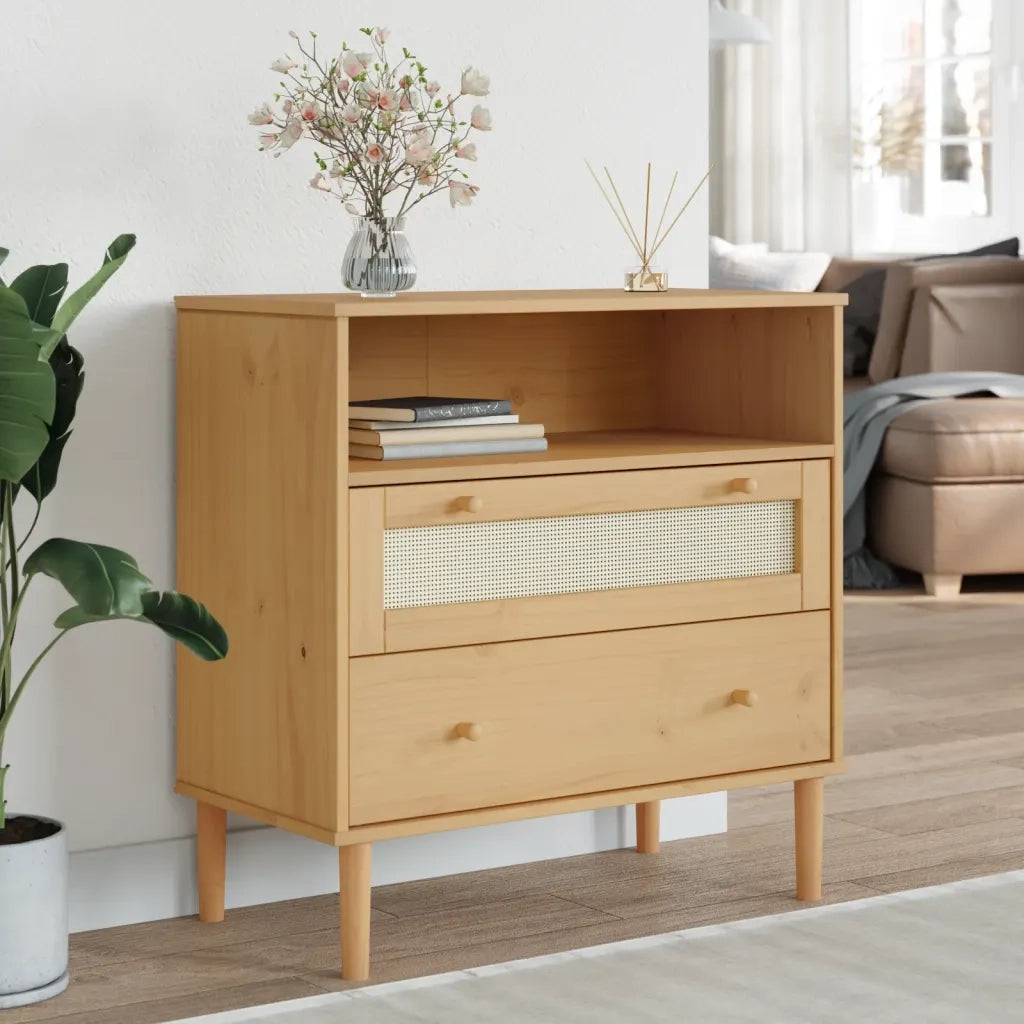 Credenza SENJA Aspetto Rattan Marrone 80x40x80 cm Massello Pino 358019