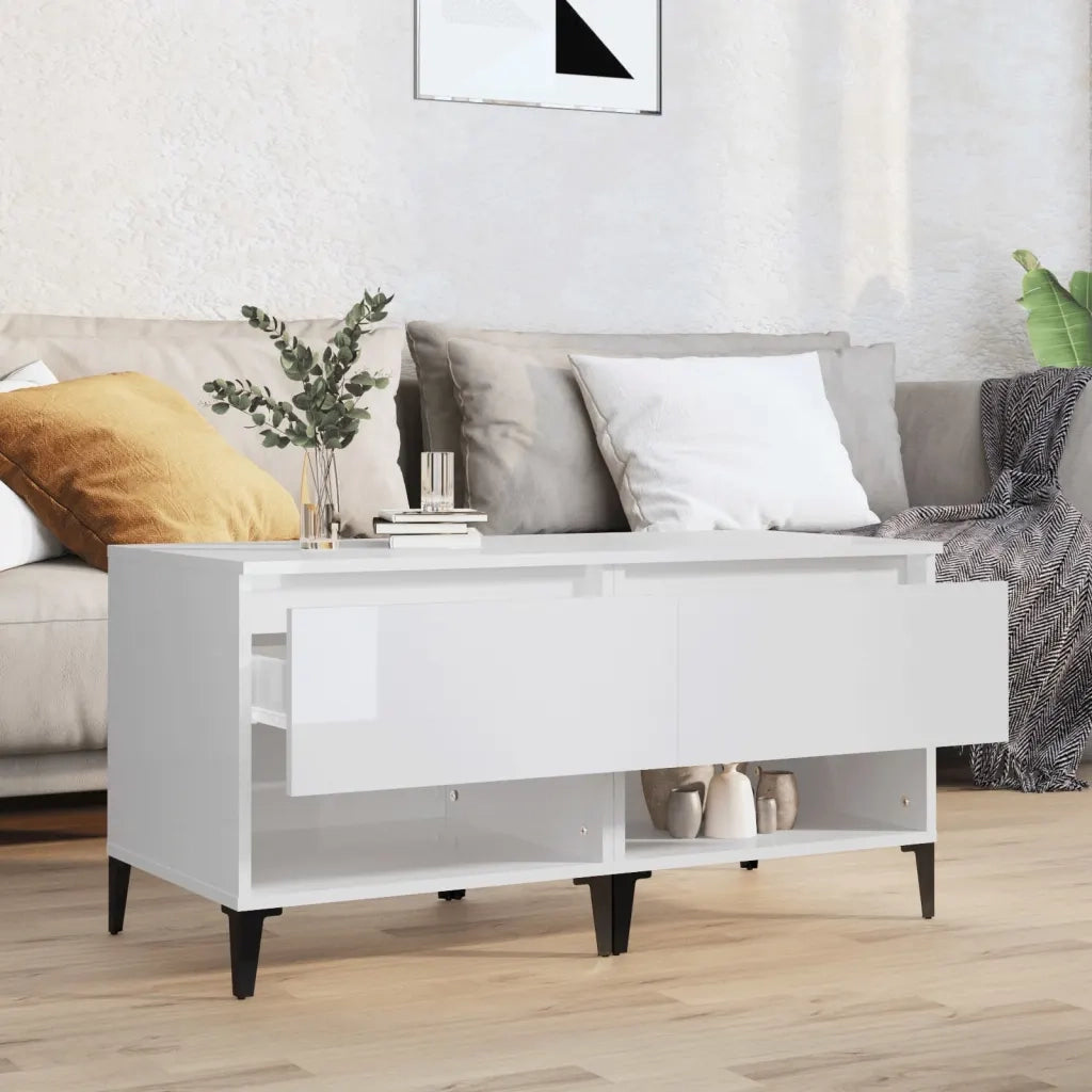 Tavolini 2pz Bianco Lucido 50x46x50 cm in Legno Multistrato 819553
