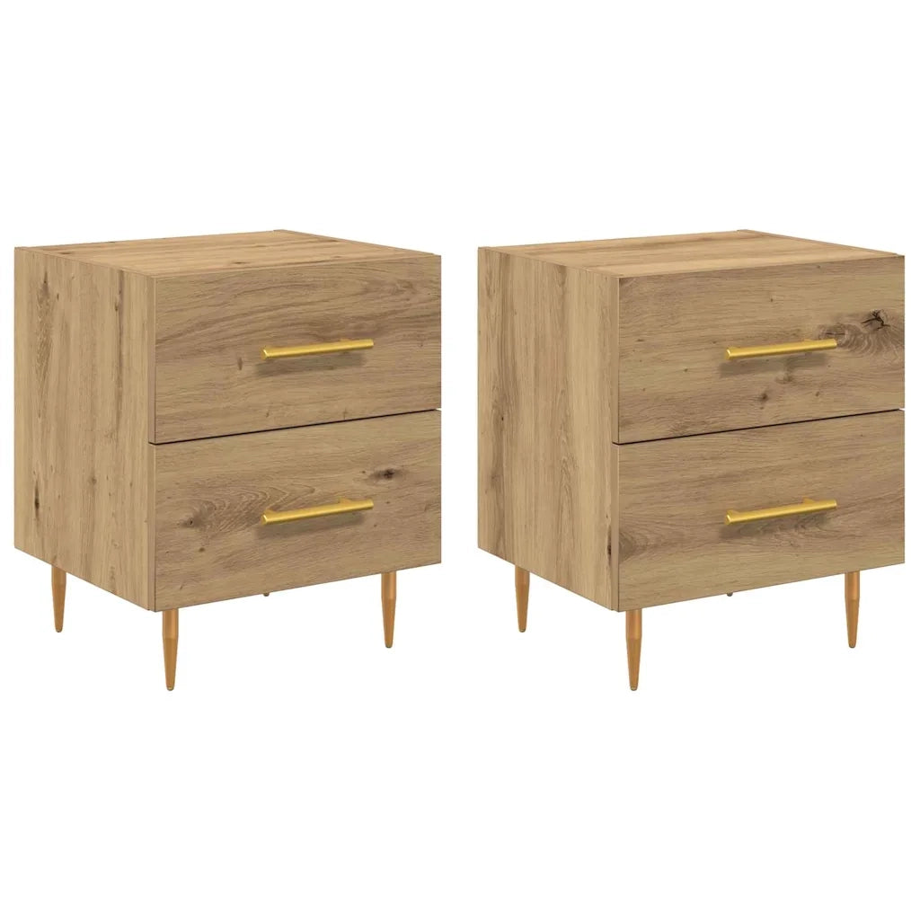 Set di 2 Comodini | Armadio da Notte | Mobiletto da notte Rovere artigianale 40 x 35 x 47,5 cm