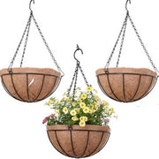 Hanger per piante in metallo con apertura a tenone, contenitore in fibra di cocco, reggisella in acciaio con catena - decorazione per veranda, vasi per piante, hanger per interni ed esterni, set da 3 pezzi (10 POLLICI)