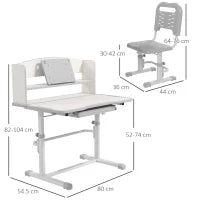 Set Scrivania per Bambini con Sedia Regolabile in Altezza e Piano Inclinabile, Età 6-12 Anni, Grigio