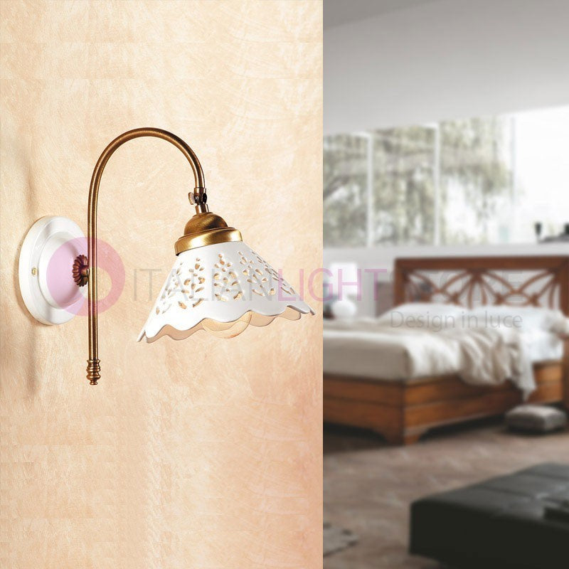 VOLTERRA Applique con Braccio in Ottone e Ceramica Rustico