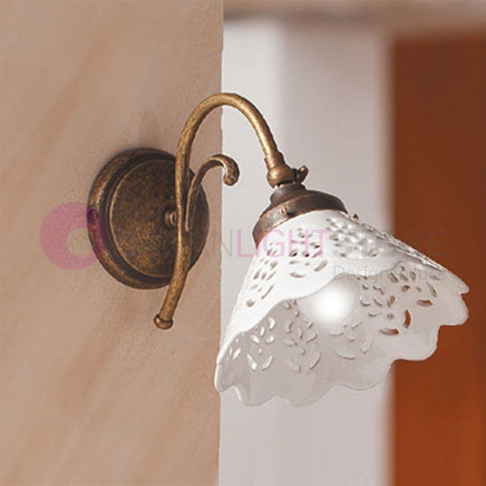 VOLTERRA Lampada da Parete Ottone e Ceramica Rustica Country