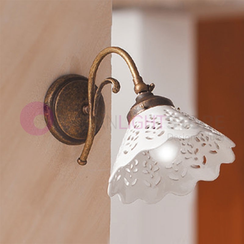 VOLTERRA Lampada da Parete Ottone e Ceramica Rustica Country