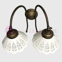 VOLTERRA Applique Doppia Luce Ottone e Ceramica Stile Rustico