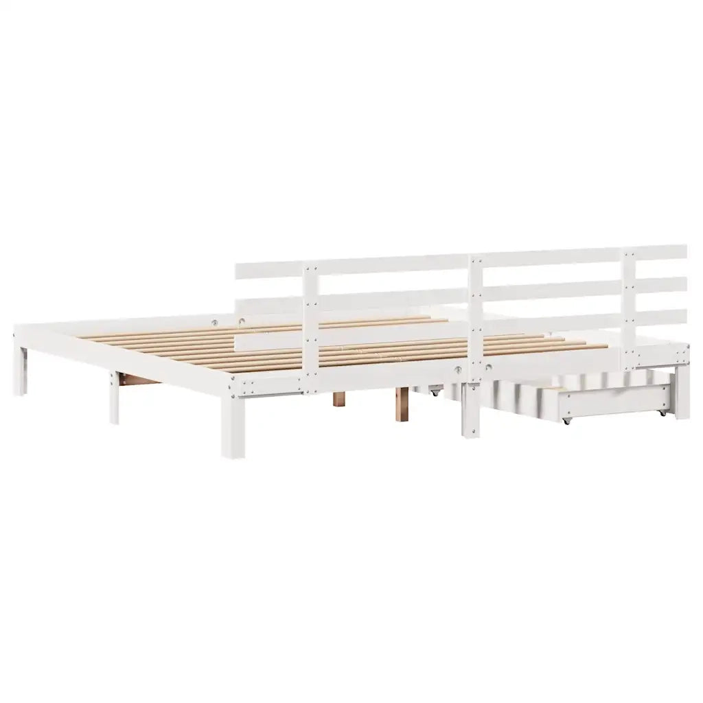 Giroletto con Cassetti Bianco 180x200 cm Legno Massello di Pino 3302017