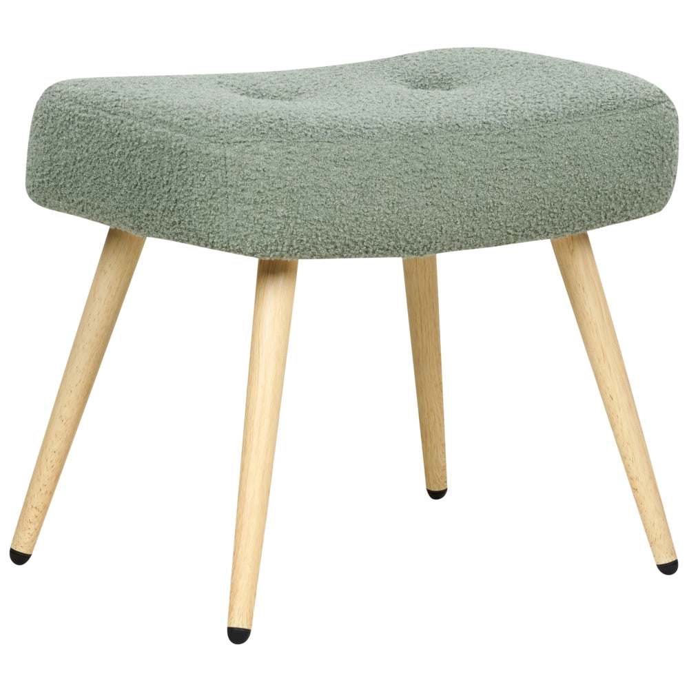 Poltrona rivestita in tessuto verde chiaro con motivo floreale con poggiapiedi in stile retrò