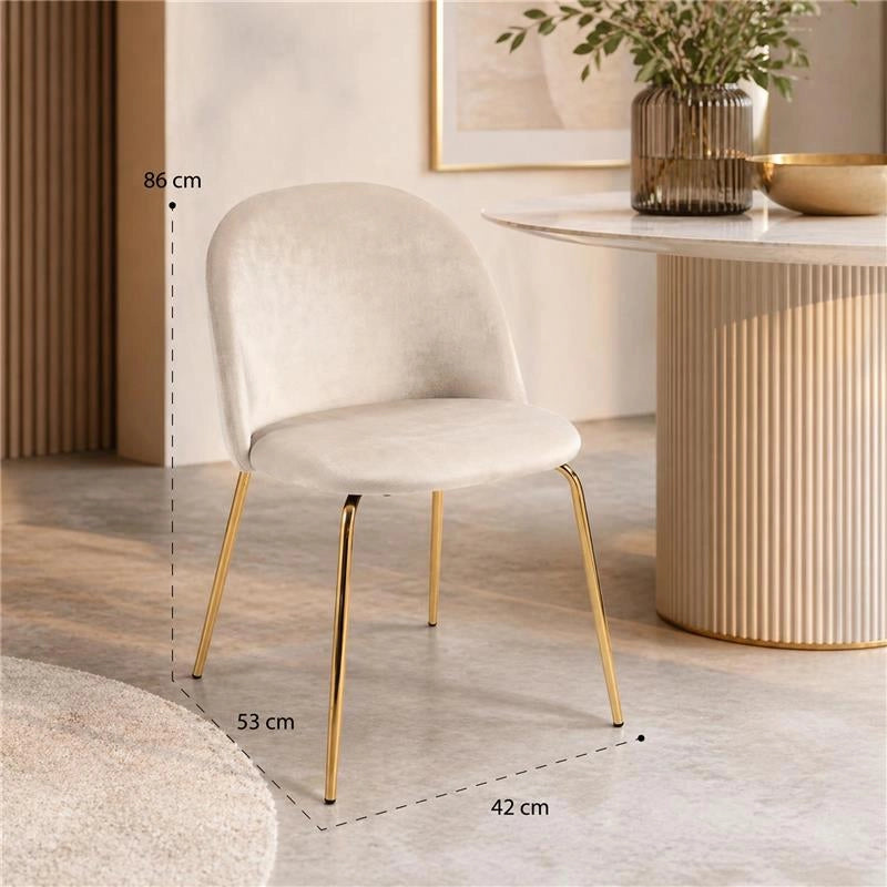 SET 4 SEDIE IN VELLUTO BEIGE CON PIEDI IN METALLO COLOR ORO MISURE: 42X53,5X86,5/47 CM