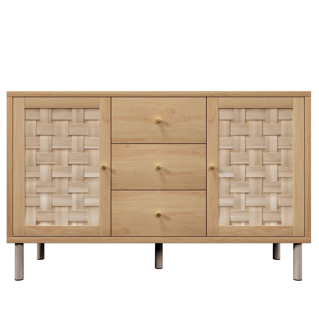 Credenza 120x40x75 cm rovere MDF e metallo, 2 ante e 3 cassetti