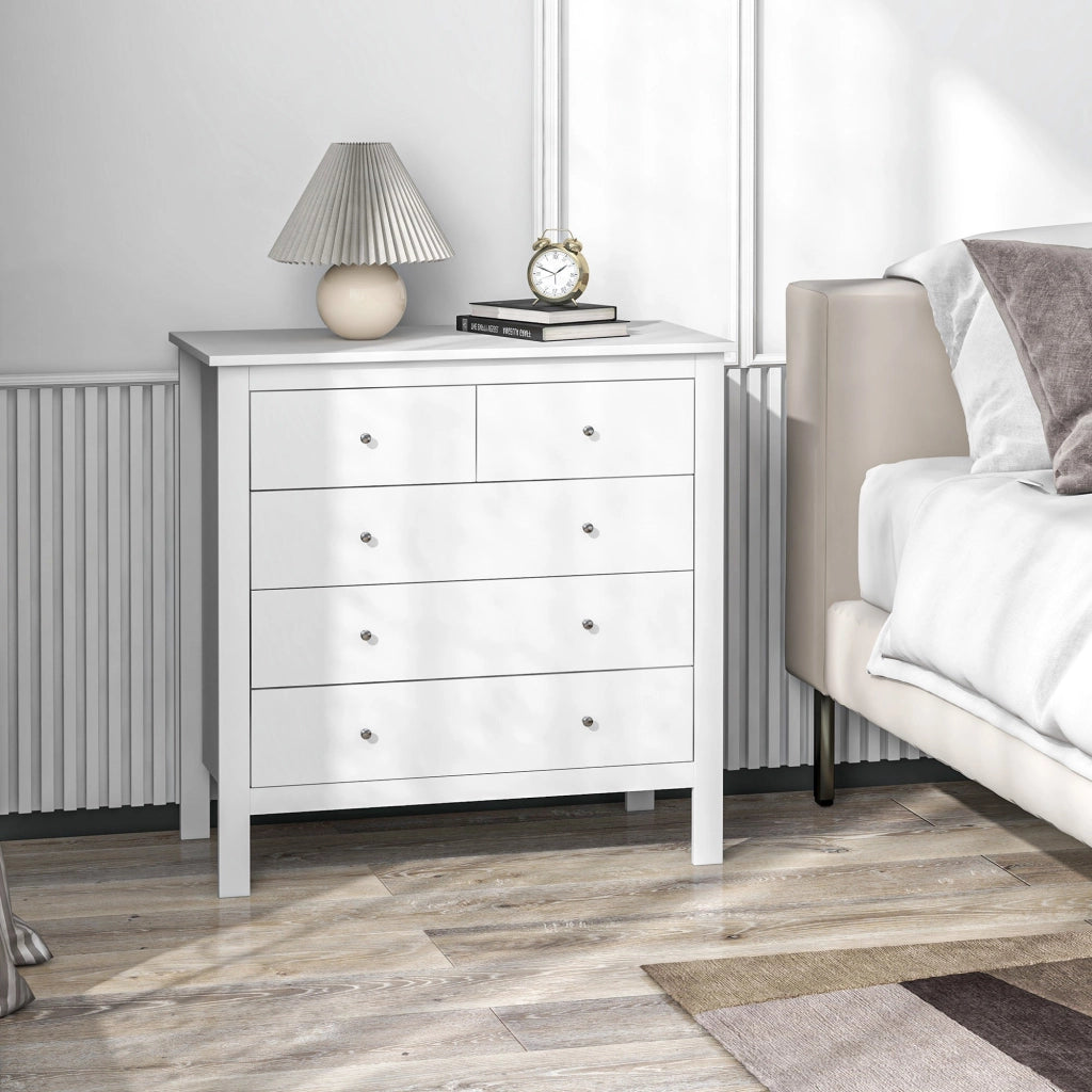 Cassettiera a 5 Cassetti 79x39,5x80,5 cm in Legno Bianco