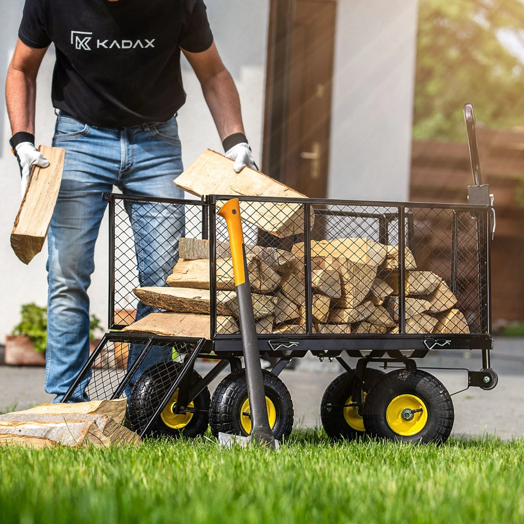 Carrello da giardino KADAX con carriola, rimorchio per trasporto, portata 450 kg, con telone, grande.