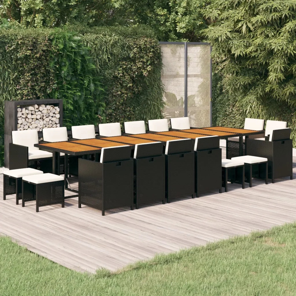 Set da Pranzo da Giardino 19 pz con Cuscini in Polyrattan Nero 3095657