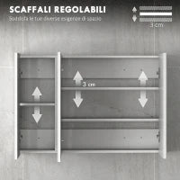 kleankin Armadietto Pensile Bagno con 3 Ante a Specchio e Ripiani Regolabili in Legno 90x13.5x60 cm, Bianco