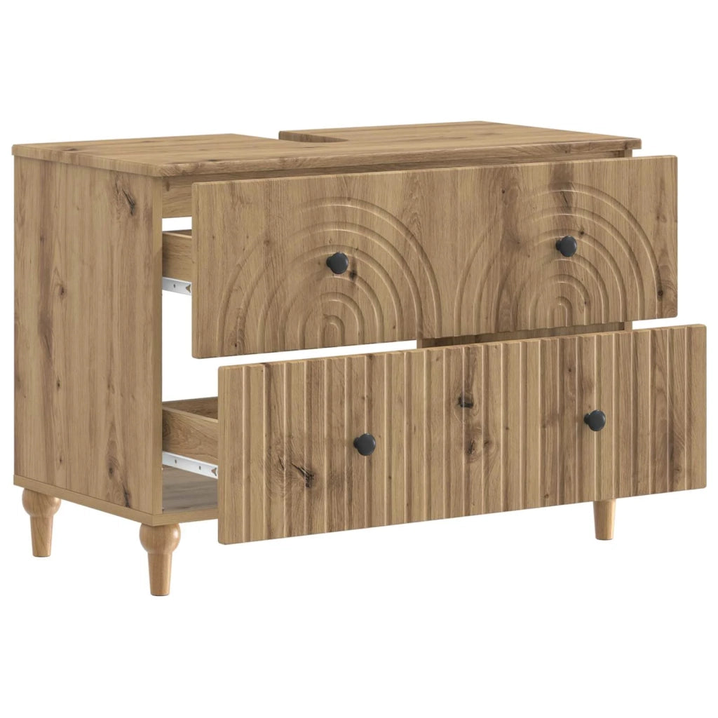 Armadio per Lavabo da Bagno ALKMAAR Rovere Artigianale 896144