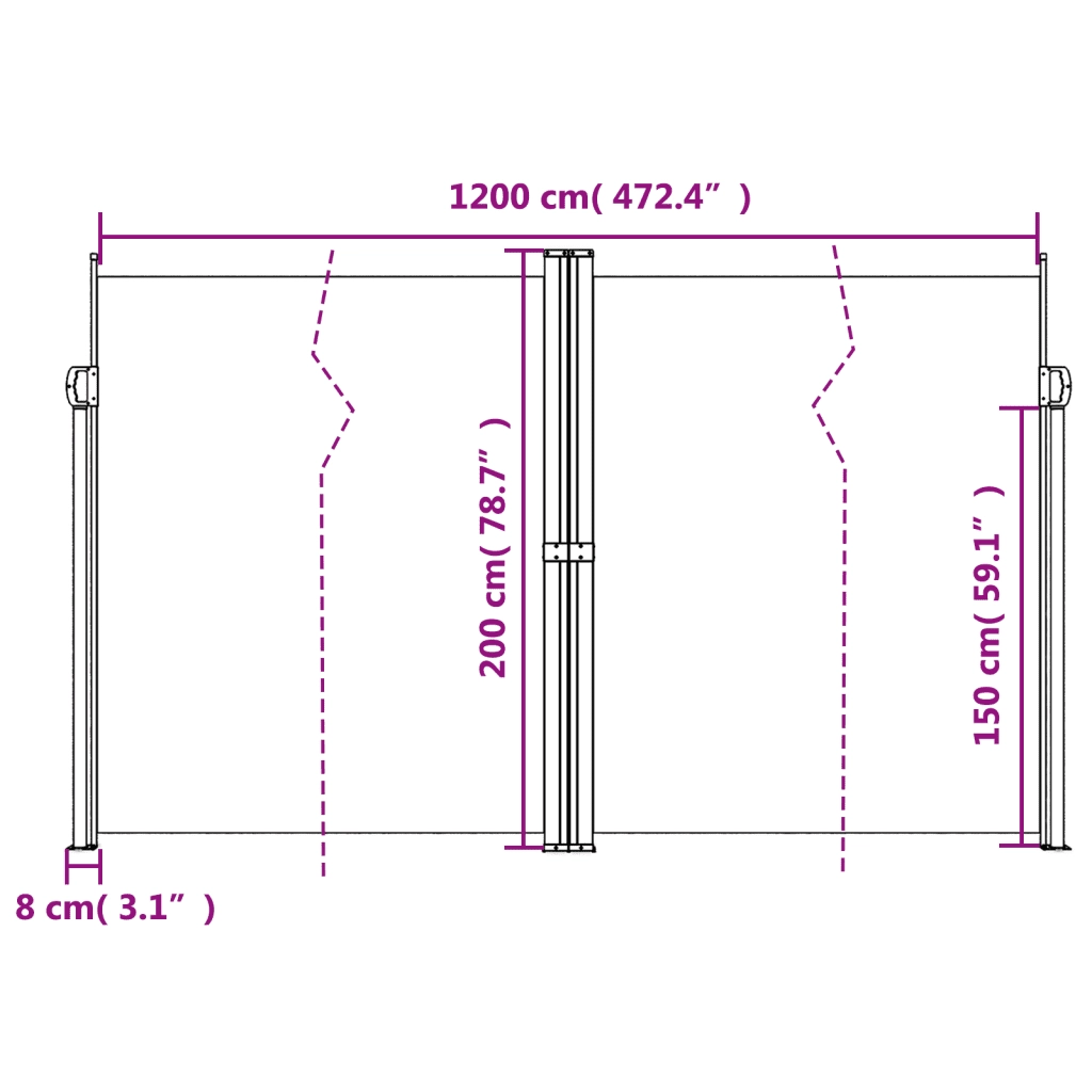 Tenda da Sole Laterale Retrattile Nera 200x1200 cm 4004849