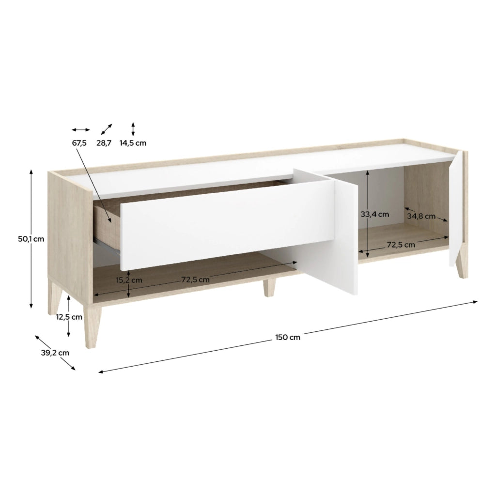 Willits, Mobile Porta tv Modulabile, 39x150x50h cm Bianco