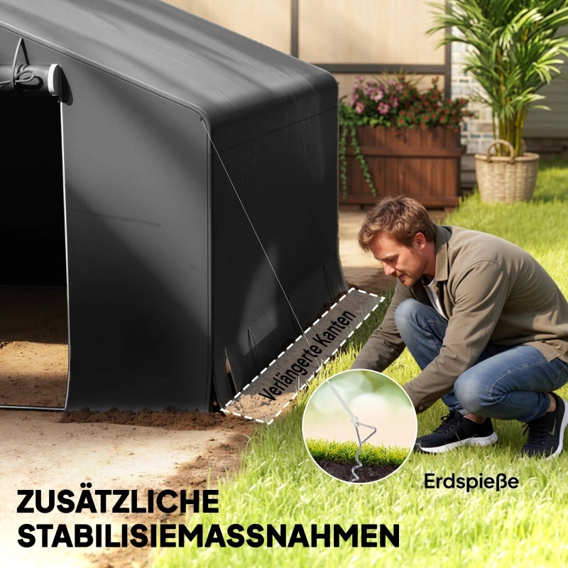 Capanno portatile da giardino tenda per biciclette porta a rulli con cerniera telaio in metallo spazio di stoccaggio versatile grigio scuro