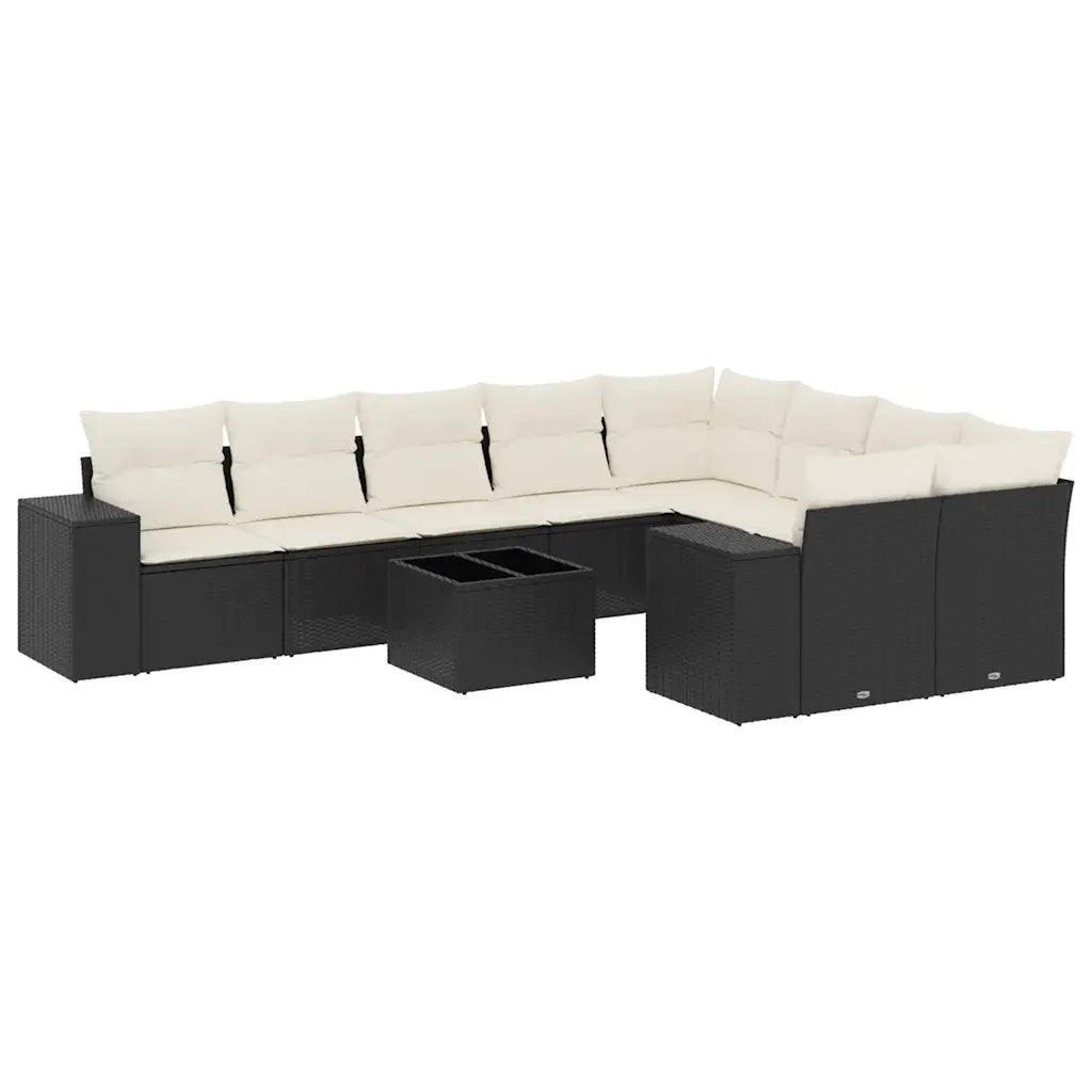 Set Divani da Giardino 10pz con Cuscini in Polyrattan Nero 3255383