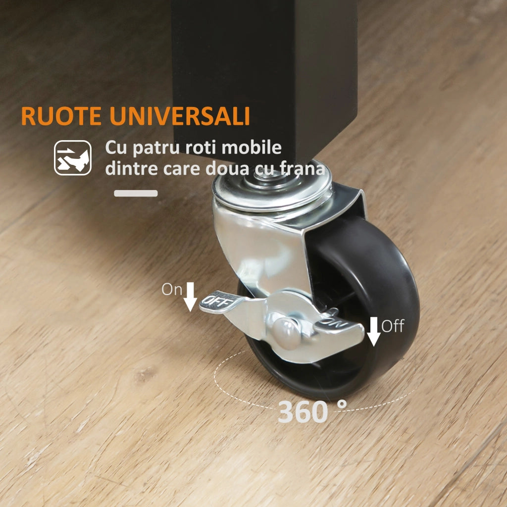 EasyComfort Carrello da Cucina in Legno con Cassetto, Armadietto e Ruote, 83x45x88cm, Nero