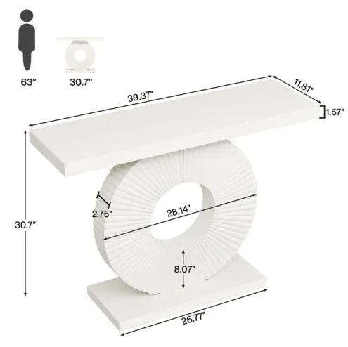 Consolle 107x41,5x33 cm bianca, base geometrica floreale, MDF e metallo,