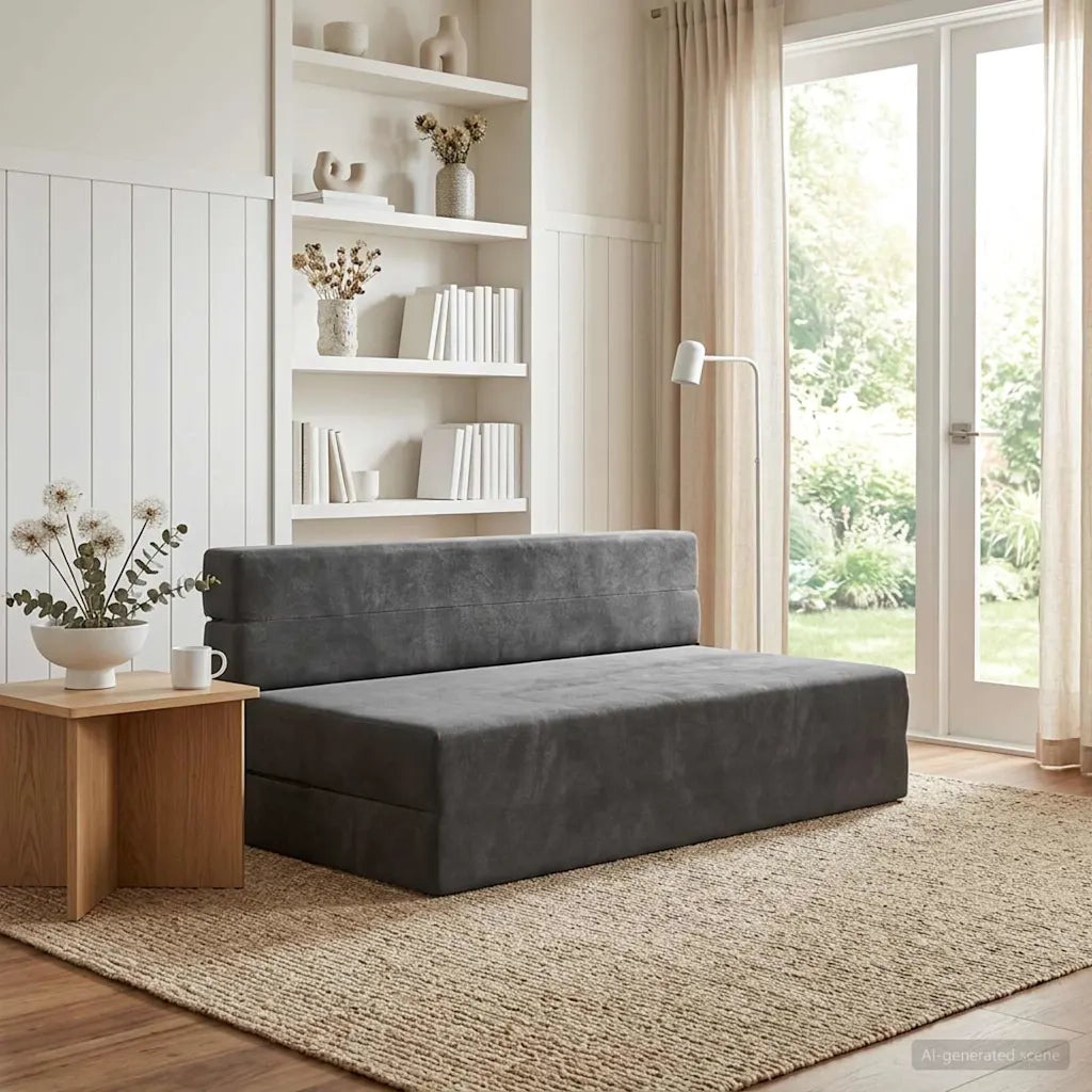 Divano letto | Sof¨¤ letto | Letto singolo Pieghevole Grigio Scuro 152 x 86,5 x 60 cm Tessuto