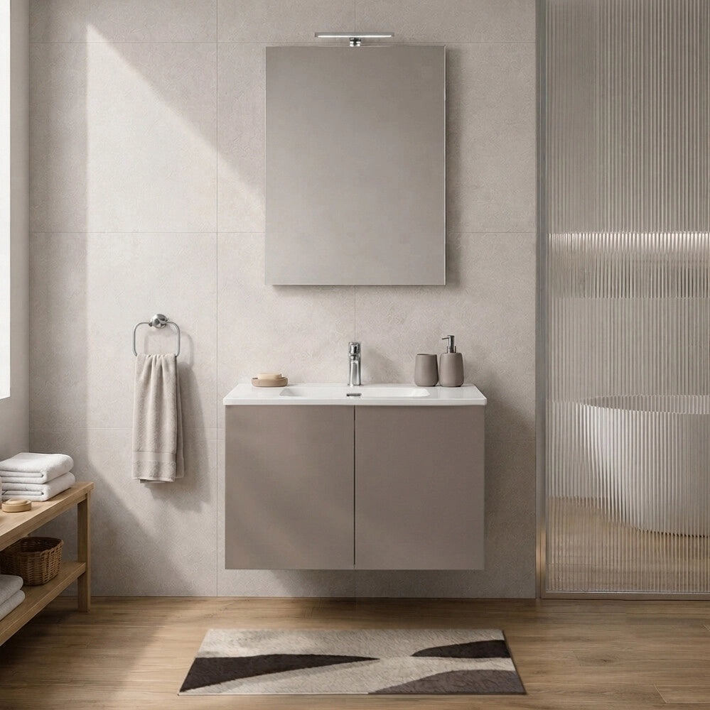 Mobile bagno sospeso 80 cm tortora due ante e lavabo Tierra