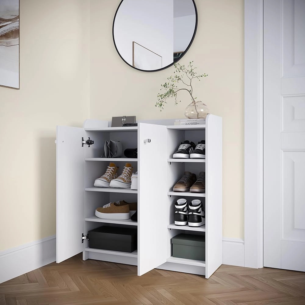 Mobile porta scarpe Moritz, Bianco, 83 x 91.4 cm con 2 porte, per la conservazione e l’organizzazione delle scarpe nell’ingresso