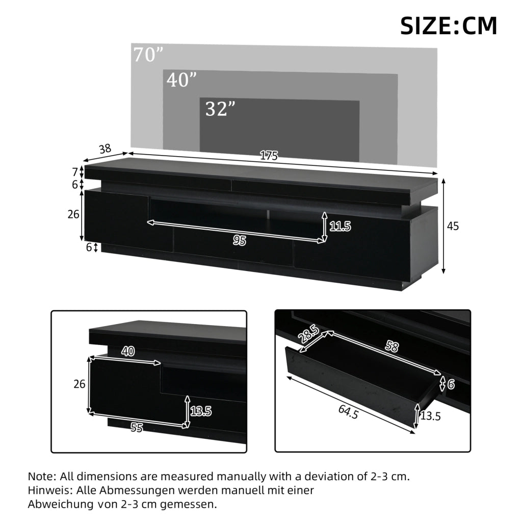 Mobile per televisore con LED, 2 vani laterali e 1 cassetto