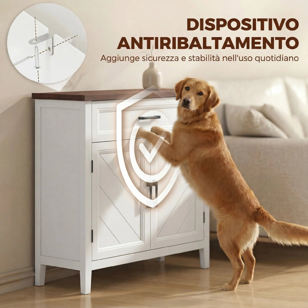 Credenza Rustico Moderno con 2 Ante e Ripiano Regolabile ¨C Minimal ¨C Legno Marrone 80x40x90