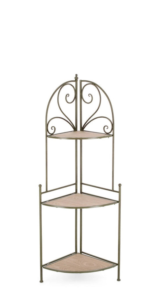 Scaffale Angolare 3 Ripiani 49x33x126 cm in Acciaio Guenda Verde Scuro