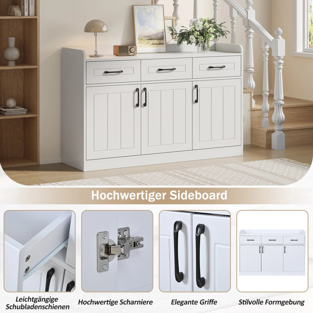 Credenza 120x35x80 cm con 3 cassetti e 3 ante; truciolare; bianco