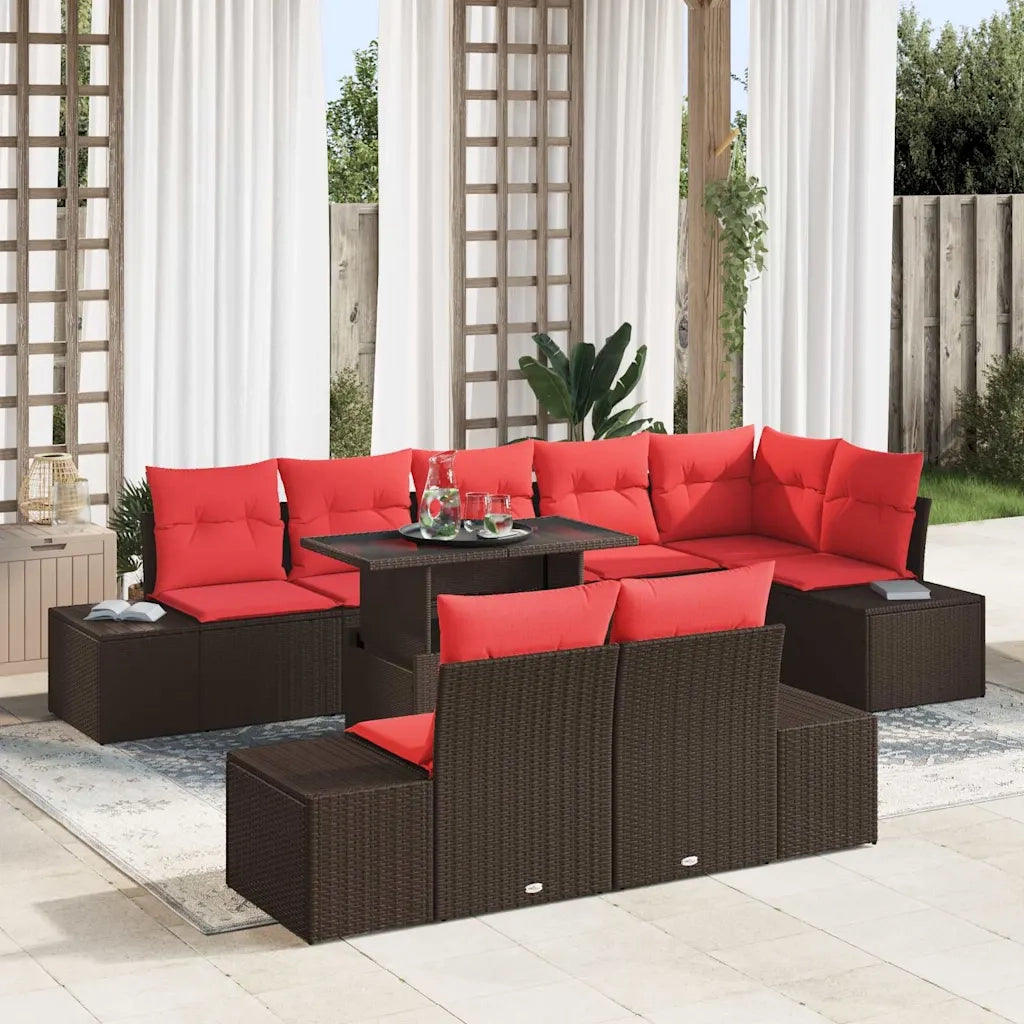 Set Divano da Giardino 9 pz Marrone polyrattan 3357947