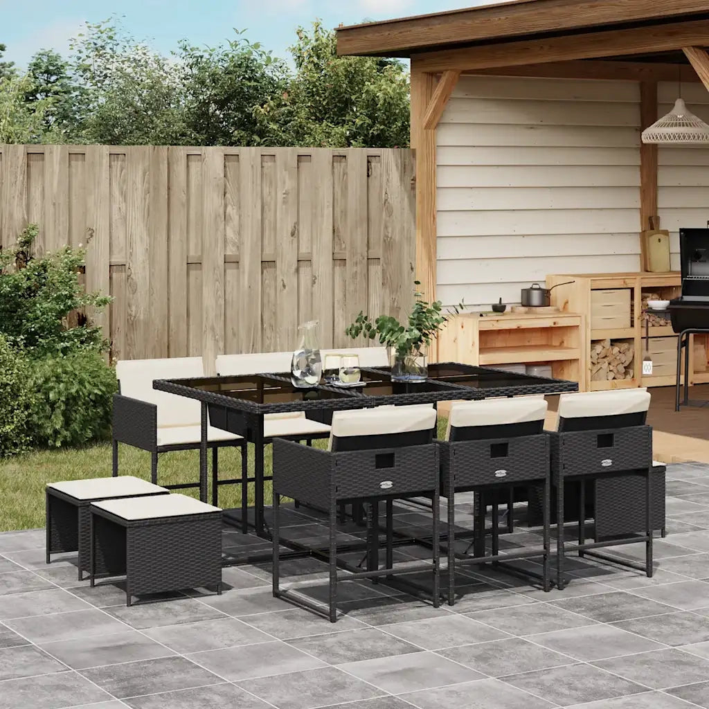 Set da Pranzo da Giardino 11 pz | Set Salotto da Giardino con Cuscini in Polyrattan Nero