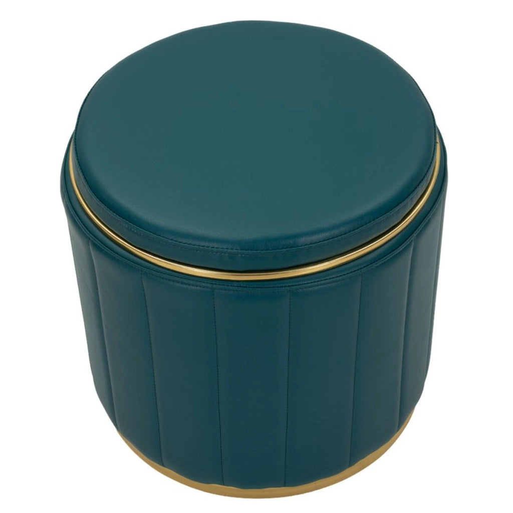 Pouf London in poliuretano ottanio con dettagli oro