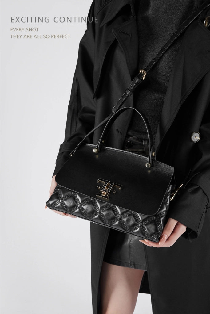 Borsa a mano in vera pelle nera