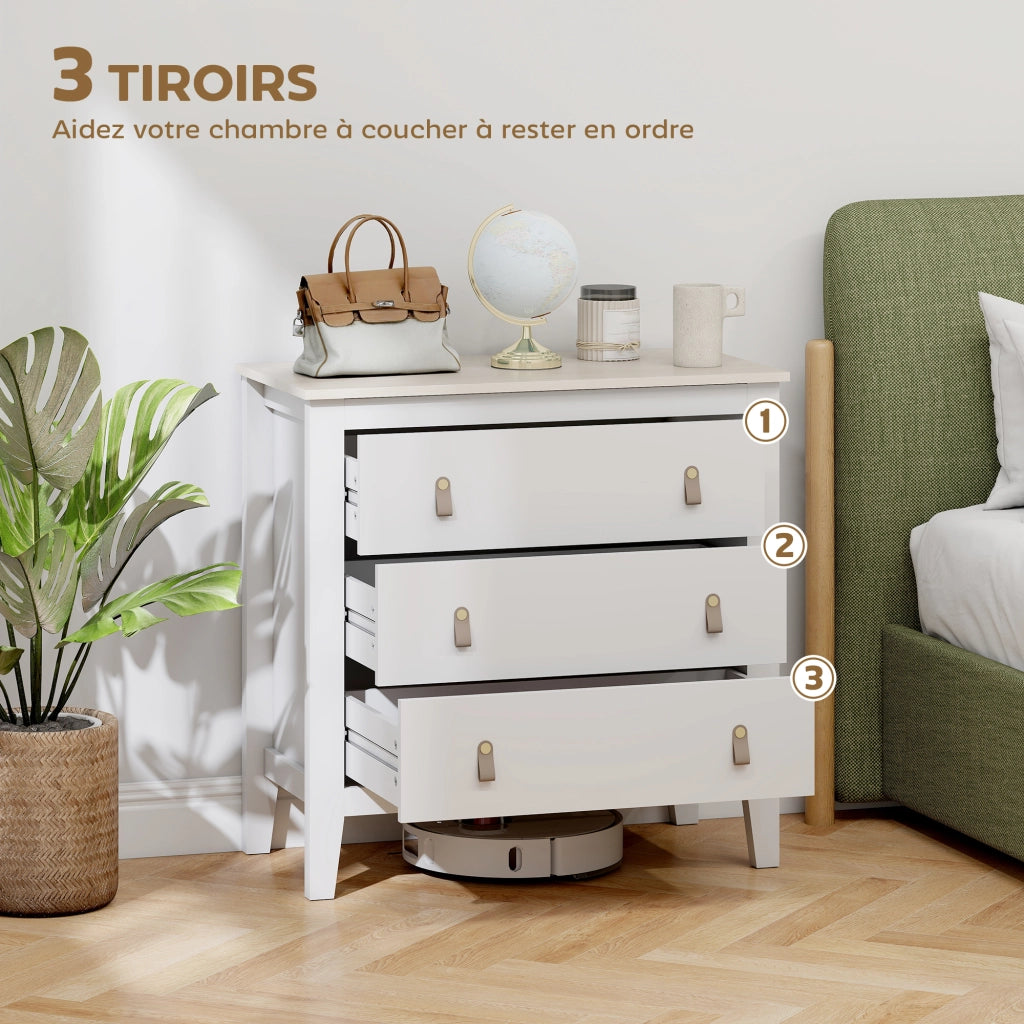 Cassettiera 3 Cassetti Stile Contemporano con Maniglie ¨C zephmum ¨C Bianco 80x40x78.5 cm