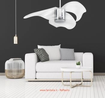 Vam Ventilatore da soffitto a risparmio energetico RAFFAELLO 112 cm cromato con pale trasparenti telecomando 6 velocitÃ