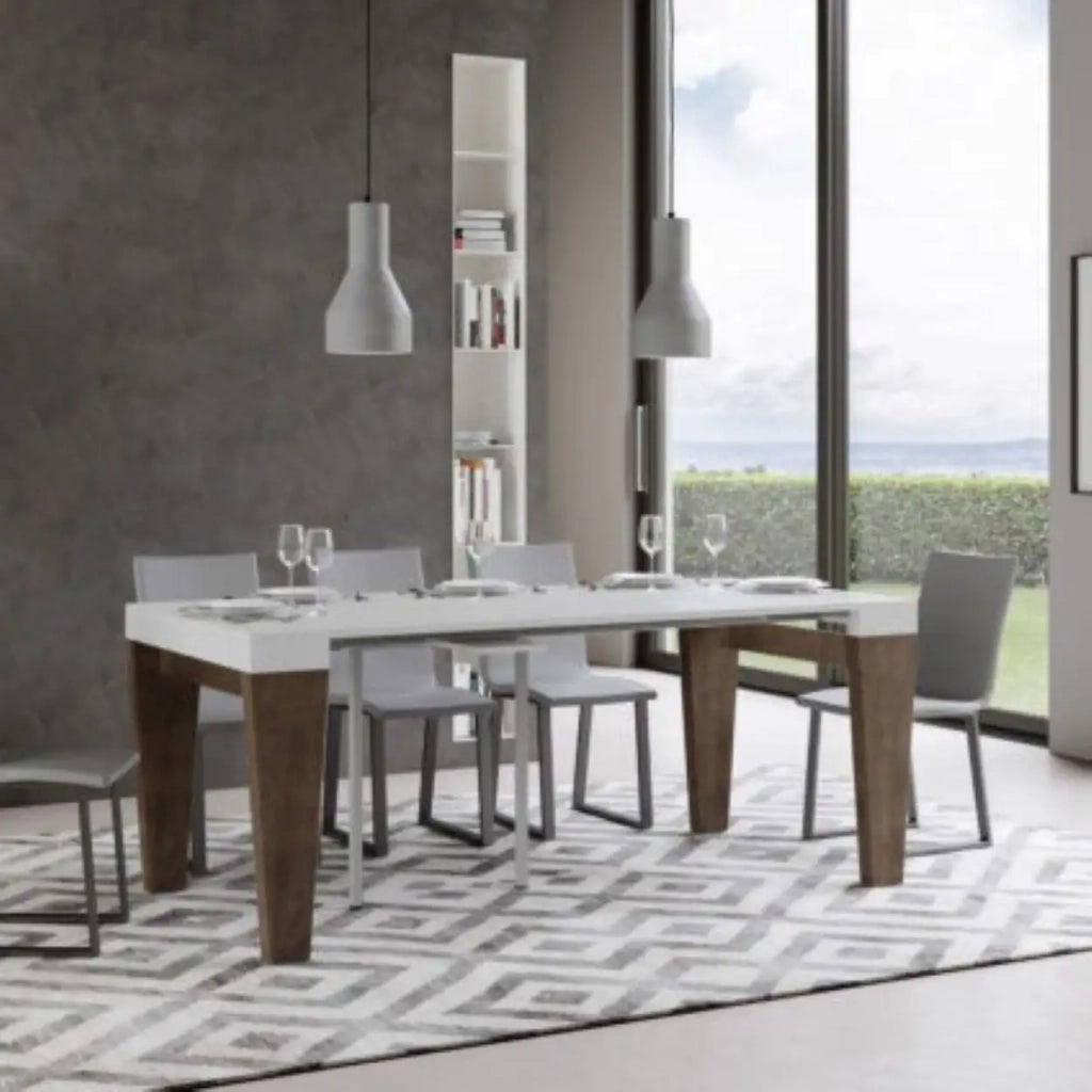 Consolle allungabile 90x40/300 cm Spimbo Mix piano bianco frassino - struttura noce